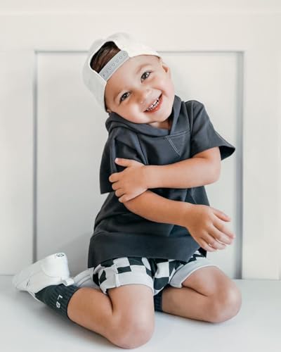 Toddler Baby Boy Summer Hooded Outfit Contrast Color Short Sleeve T Shirt Top Elastic Shorts Summer Clothes Set3