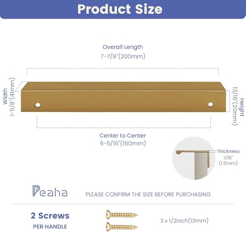 Image of Peaha 20 Pack Kitchen Cabinet Handles 6-5 /16 inch Champagne Bronze Finger Pulls | Edge Pulls Bronze Cabinet Pulls Modern Hidden Dresser Drawer Handles Aluminum Alloy Closet Bedroom Living Room