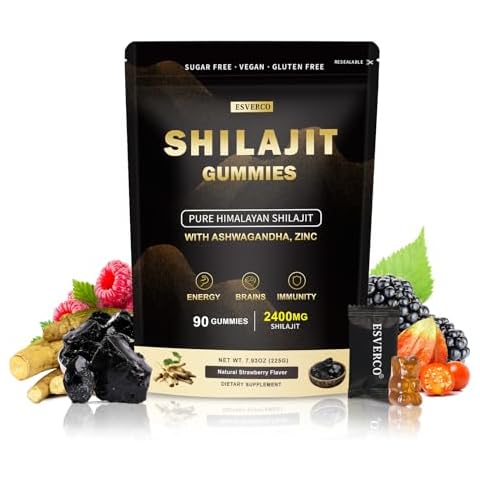 esverco Shilajit Gummies Supplements, Pure Himalayan Shilajit Gummies, Trace Minerals, Shilajit for Men, Women, Non-GMO, Natural Color & Flavor, 90 Count Cover