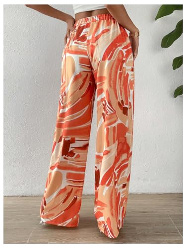 WDIRARA Women's Printed Wide Leg Palazzo Pants Drawstring Elastic High Waisted Trousers2