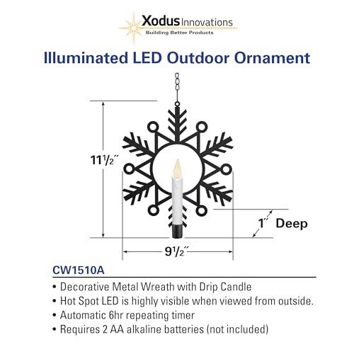 Image of CW1510A Battery Powered 12 Inch Metal Snowflake Window Wreath with Hot Spot Flickering Flameless Candle Light and Automatic Timer,