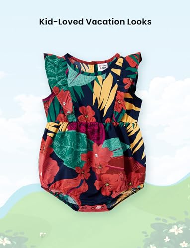 Image of PATPAT Family Matching Outfits Mommy and Me Dresses Hawaiian Tropical Vacation Beach Spaghetti Strap Dress and Shirt