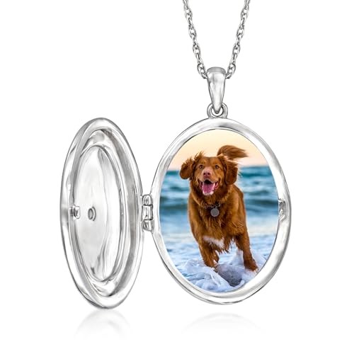 Ross-Simons Sterling Silver and 18kt Gold Over Sterling Compass Locket Necklace With Diamond Accent. 18 inches