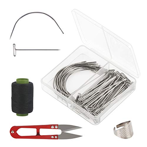 AirSMall 73tlg Perücken Herstellung Set Haarwebart Nähnadeln 20 C Gebogene Nadeln 70 T Pins mit 328 Yards Schwarzer Faden Fadenschere Fingerhut für Haarverlängerung Blockieren Nähen Modellierung Cover