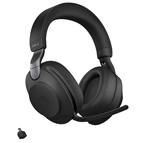 Jabra Evolve2 85 UC Wireless Headphones with Link380c, Stereo, Black – Wireless Bluetooth Headset for Calls and Music, 37 Hours of Battery Life, Advanced Noise Cancelling Headphones (Renewed)