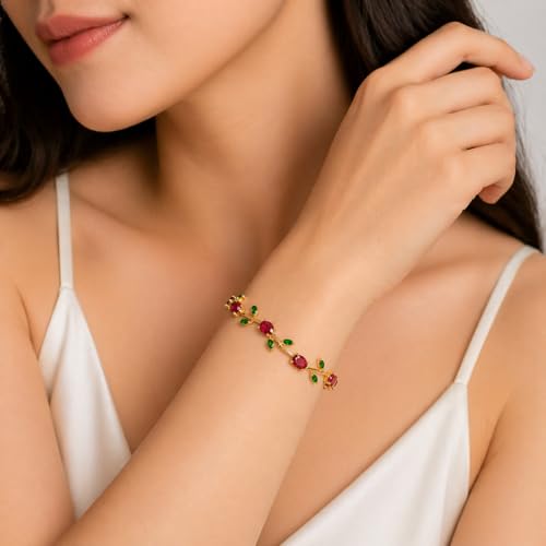 Image of Trending Tulip Bracelet for Women Stylish | Silver and Gold Toned Crystal Floral Tulip Bracelet for Girls & Women | Rapunzel Inspired | Romantic Gift Jewellery