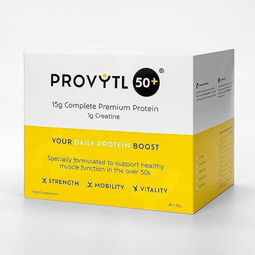 Provytl 50+ - Kick Start Your Protein Journey in 2024-15g Complete Protein and 1g Creatine – Protein Powder Sachets for Men & Women Over 50 - Supports Muscle Function – 28 x 18g Unflavoured Sachets