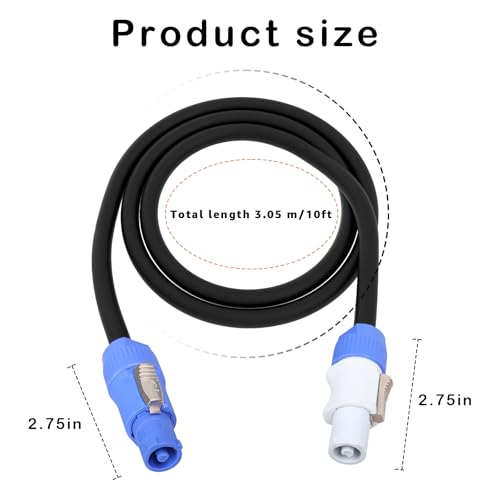 Image of 3 Pin PowerCon Power Cable AC PowerCon Input to Output 12AWG Power Extension Cable Fits for Stage Light,LED Screen Beam Moving Head Light, Audio Video Equipment and More (3.05M /10FT)