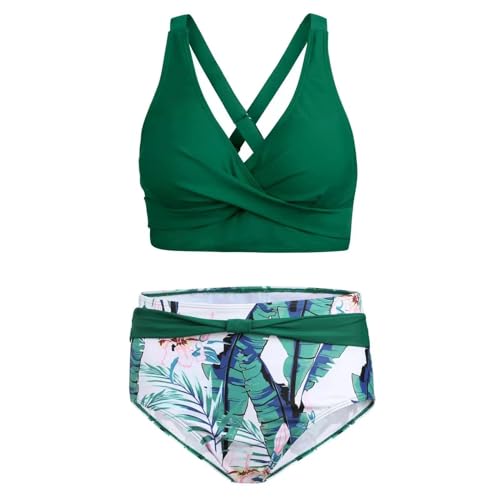 CHUANGOUONLY Conjuntos de Bikinis de Playa，Traje de baño de Dos Piezas，Bañadores de Natacion Cuello en V Bikini Top y Braga.（Verde S）