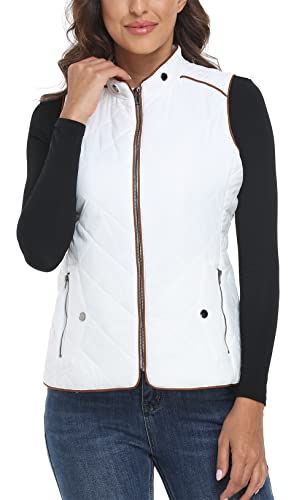 MISS MOLY Women's Padded Vest Stand Collar Zip Up Puffer Lightweight Quilted Vest Beige L - image 4