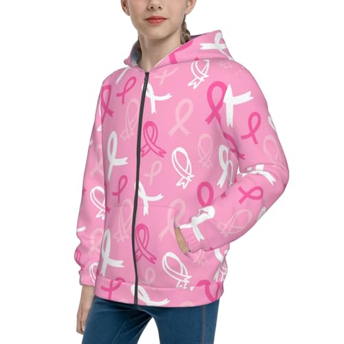 Breast Cancer Awareness (3) Kids Pullover Hoodies Boys Zip Up Sweatshirts Girls Athletic Clothes with Pocket - Main Image