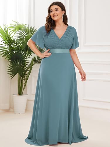 Image of Ever-Pretty Women's Chiffon Formal Evening Dresses for Curvy Women V-Neck Plus Size Floor Length Bridesmaid Dress