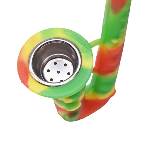 Image of Kookee Silicone Unbreakable Saxophone Smoking Pipe, Tobacco Pipes with Steel Bowl, Red and Green