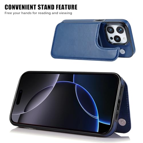 JOYAKI Wallet Case Compatible with iPhone 16 Pro Max 6.9”, Slim Protective case with Card Holder, PU Leather Kickstand Card Slots Case with Double Magnetic Clasp-Deep Blue - image 6