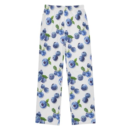 Blueberry Print Pajama Pants Lounge Sleep Pants Elastic Waist Long Pajama Bottoms with Pockets for 6-14 Years