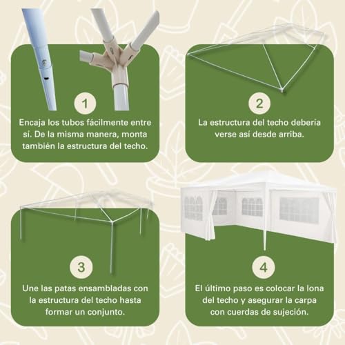 Pabellón de jardín Kinzo carpa blanca para bodas y comuniones con 6 paredes de 3x6m 6