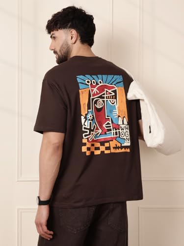 Image of WROGN Men's 220 GSM Pure Cotton T-Shirt | Abstract Back Print | Oversized Print