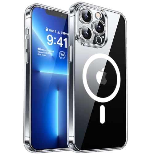 Image of CANSHN Magnetic Compatible with iPhone 13 Pro Max Case, Upgraded [Full Camera Protection] [Compatible with Magsafe] Non-Yellowing Shockproof Protective Bumper Phone Case 6.7 inch - Clear