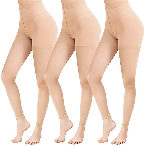 Image of WAKUNA 3 Pairs Women's 20D Sheer Footless Tights, S-XL