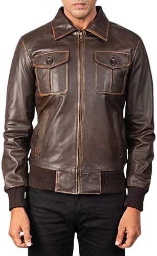 Men's Air Force A-2 Leather Flight Bomber Jacket | Real Lambskin A2 Brown Bomber Jacket | Distressed Brown Jacket for Mens