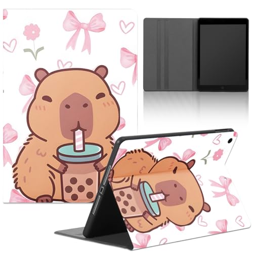 Tablet Cover per iPad 9,7' 6./5. Generation 2018/2017, Carino Cartoon Anime Aesthetics Capybara Motivo con Funzione Pelle PU Holder Flip con Silicone Regolabile Protezione Antiurto Tablet Case,girl