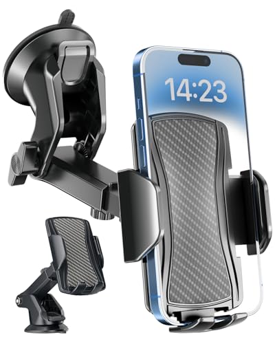 Hoppac Soporte Móvil Coche, Potente Ventosa Suporte Telemovel Carro Salpicadero & Parabrisas, Rotación de 360 Grados y Liberación de un Botón, Sujeta Porta para Teléfono 4-7 in