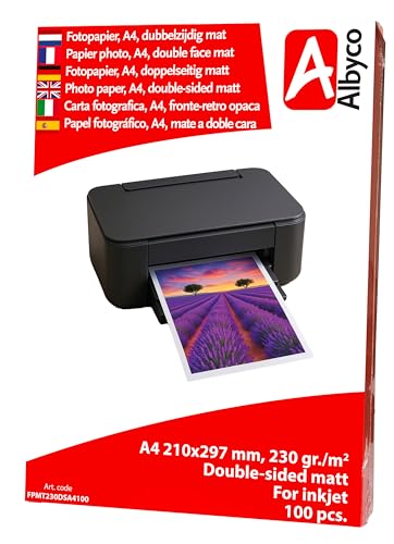 Papel Fotográfico Inyección de Tinta Albyco A4, 230 gr/m², Mate a doble Cara, envase de 100 Hojas
