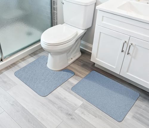 Image of Bosap Bath Mat Set 2 Pieces,Ultra Thin Bathroom Rugs,Rubber Toilet Rugs