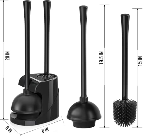 Image of 2 in 1 Plunger and Brush Set - Heavy Duty Toilet Plunger and Brush Set - Bathroom Cleaning Tools, Black Plunger and Toilet Brush Combo - Toilet Brush Plunger Set for Deeply Cleaning