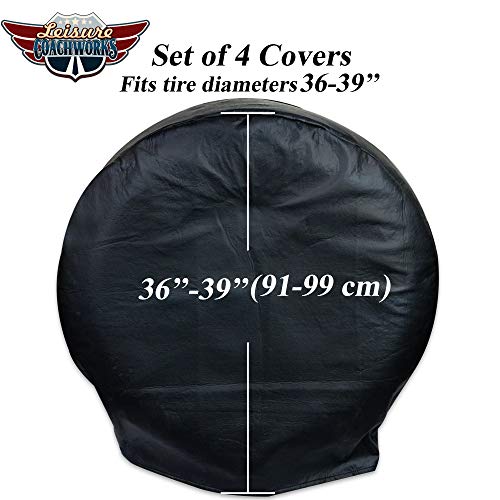 Image of Tire Covers for RV Wheel, Set of 4: Motorhome, Wheel Covers Waterproof Soft Vinyl Tire Protectors Tire Covers Fits 36 inch to 39 inch Tire Diameters