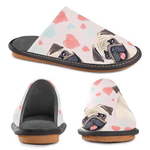 Heart with Dog Fuzzy Slippers Soft Home Bedroom Slippers for Women Men House Shoes4