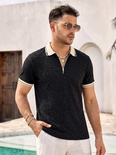Image of TAGDO Men's Chain Jacquard Polo T Shirt | Half Sleeve | Comfortable Fit Wear | Stylish Casual Look | Breathable Feel |Modern Style | Easy Movement | Everyday Wear (Polo)
