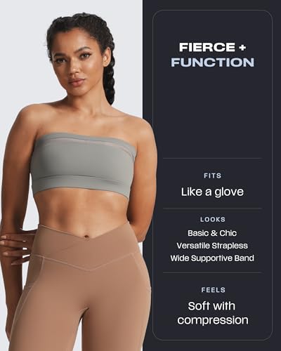 Image of Aoxjox Women's Workout Strapless Bandeau Mesh Bras Training Fitness Running Yoga Crop Tank (Grey, Small)