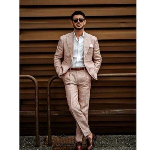UNINUKOO Linen Suit for Men Summer Wedding 2 Piece Suit Set Peak Lapel Casual Blazer Pants Beach Wear for Men3