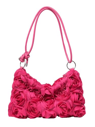 Verdusa Women's 3D Flower Floral Evening Handbag Shoulder Hobo Bag Party Clutch Purse Hot Pink One-Size