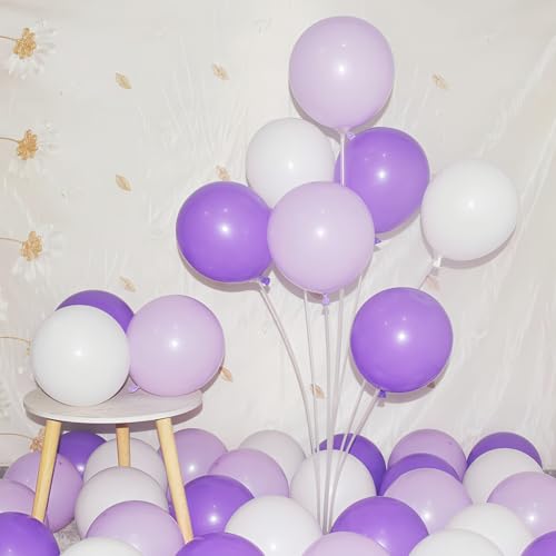 Image of 200 Pcs Purple and White Balloons 5 Inch Pastel Macaron Light Lavender Assorted Colors Latex Balloon for Girl Birthday Wedding Anniversary Baby Shower Princess Party Decoration
