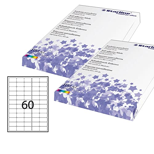 STARLINE STL3048 etichetta adesiva bianca, 37,5x23,5mm, 60 et/fg, confezione 100 pezzi, angoli arrotondati