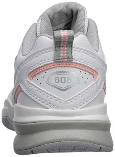 New Balance Women's 608 V5 Casual Comfort Cross Trainer, White/Pink, 9 W US
