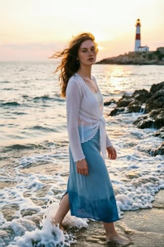 Image of Simple&Opulence Women's Bolero Shrugs Sheer Tie Front Mesh Cardigan Long Sleeve Lightweight Summer Sweater for Dresses