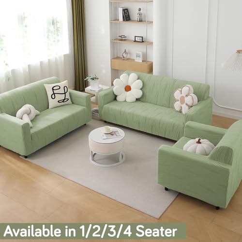 Image of HOKIPO 200 GSM Premium Knitting Jacquard Sofa Cover 1 Seater Fully Covered, 'Nestiva Series' Pastel Green (NEW2-AR-5307-GRN)