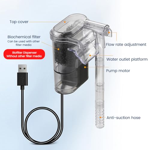 Image of Aquarium Filter, Mini Quiet USB Waterfall Fish Tank Filter, Adjustable Water Flow Oxygen Increasing Wall Mounted USB Filting Equipment for Aquariums Fish Tank,2.5W