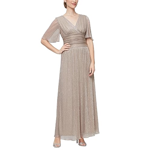Image of S.L. Fashions Women's Long A-line Mother of The Bride Dress with Ruched Waist (Petite and Regular Sizes)
