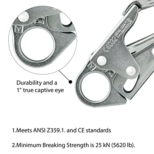 Forged Steel Snap Hook 25KN - Fusion Climb® Maxi-2 - Professional Fall Protection Snap Hook - Heavy Duty Carbon Steel - Double-Action Snap Hook for Safety, Climbing, Rappelling - OSHA - Thumbnail 5