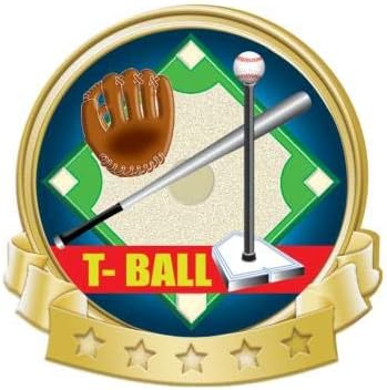 Crown Awards T-Ball Banner Pin, Gold T-Ball Pins