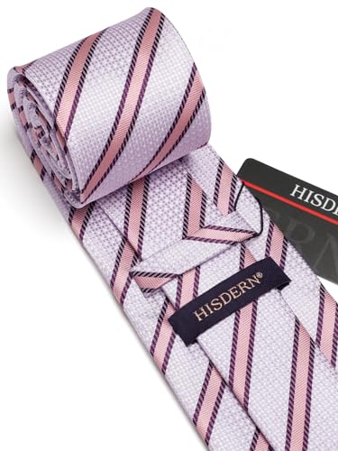 Image of HISDERN Mens Striped Ties Classic Silk Woven Tie and Pocket Square Set Formal Business Necktie Handkerchief for Wedding