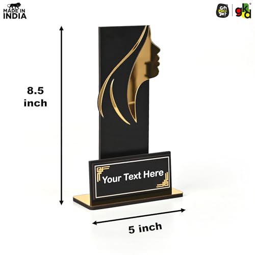 Image of GKD Personalized Black Acrylic Women's Trophy - Printed Custom Name & Message | Female Achievement Award, Corporate Recognition, Leadership Gift