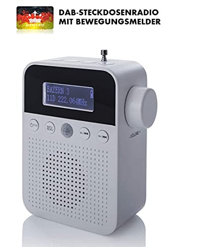 NEWTRO DAB STECKDOSENRADIO MIT BEWEGUNGSMELDER INKL. AKKU, portabler Radio, ideales Badradio mit automatischer EIN- und Abschaltung, Weckfunktion, USB-Ladebuchse, DAB+ Digitalradio