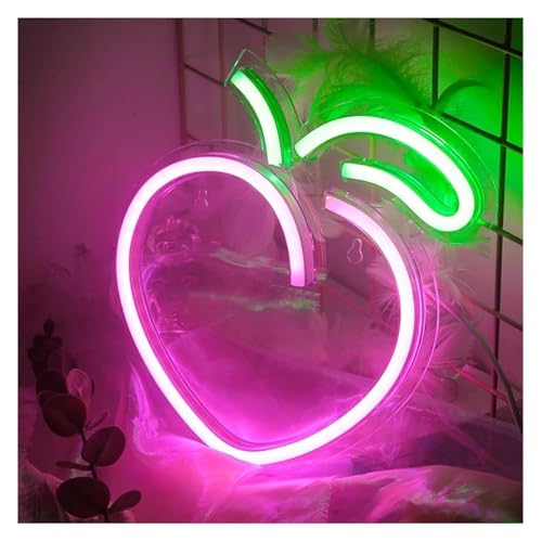 letrero de luz de neón Letrero de neón con forma frutas: lámpara LED melocotón y cereza para colgar en la pared para decorar tiendas(B)