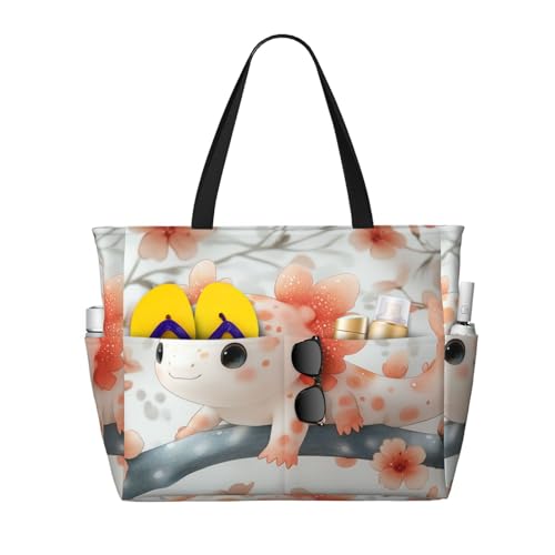 Bolsa de playa grande plegable de viaje con bolsillo para fin de semana, vacaciones en la piscina, Lindo Axolotl 19, Talla única