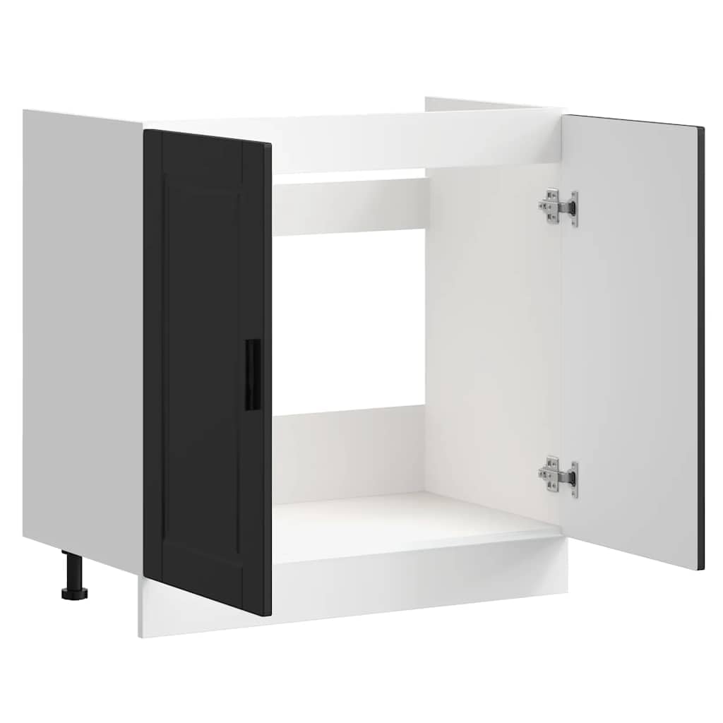vidaXL Spülenunterschrank Porto Schwarz 80x46x81,5 cm Holzwerkstoff, Küchenunterschrank, Unterschrank für Küche, Küchenzeile, Küchenschrank